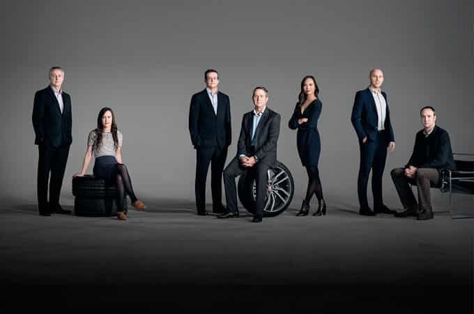 Jaguar experts dubbed the magnificent seven pose on tires and chairs.