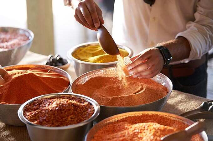 Chef Aakash Trivedi prepares an assortment of spices.